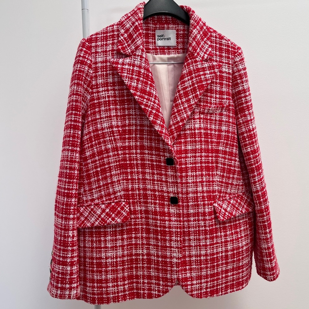 Self-Portrait boucle checked blazer tweed jacket timeless old money ASO